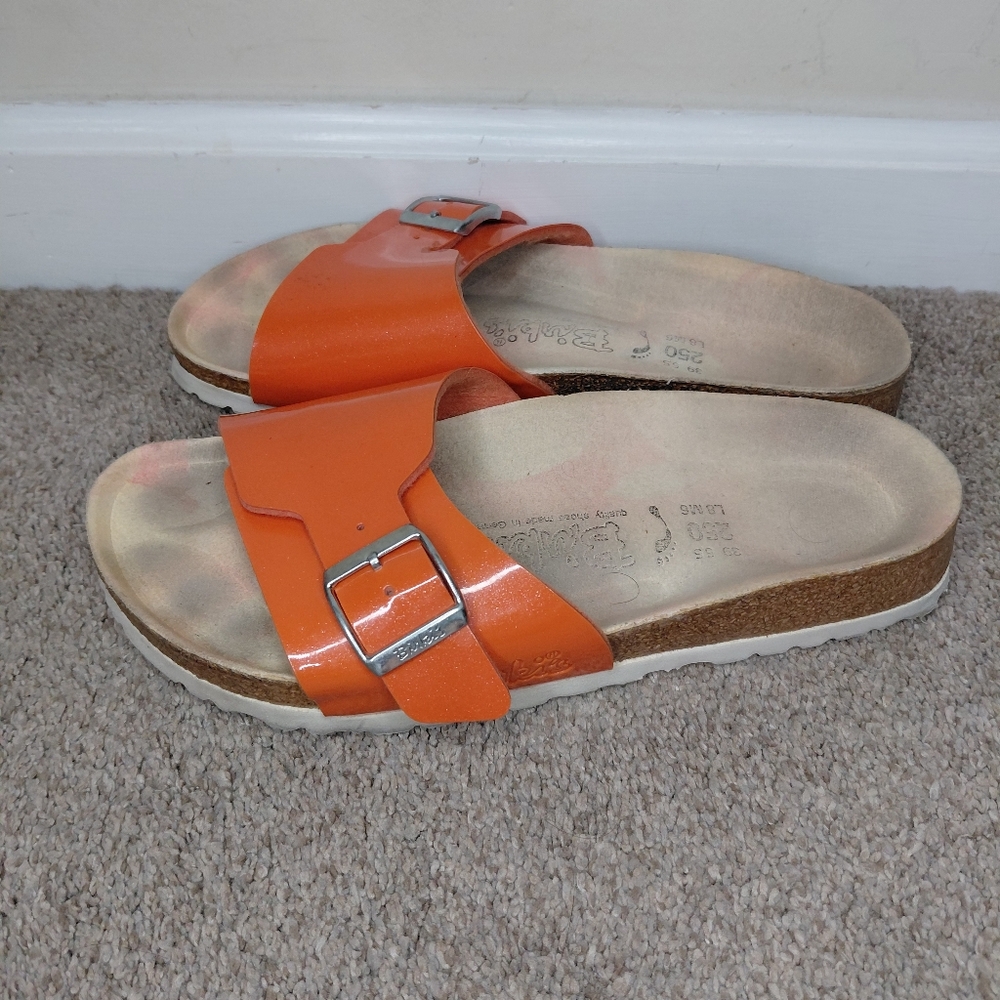 Birkis By Birkenstock Women Size 39/8 Us Narrow Orange Slide Sandals